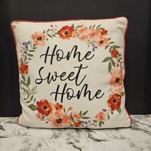 Home Sweet Home‎ Floral Decorative Throw Pillow Accent Red Orange